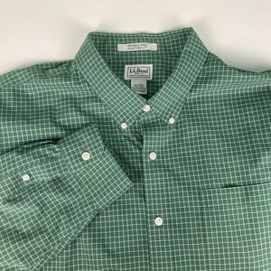L.L. Bean Mens Sz XXL Button Down Green Plaid Shirt Traditional Fit Wrinkle Free